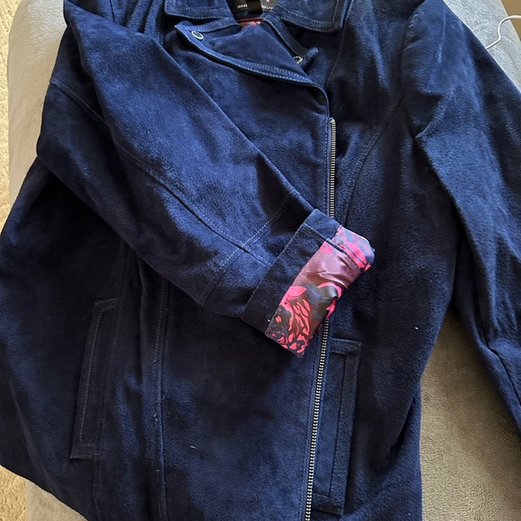 Isaac Mizrahi women’s large suede moto jacket navy blue - Picture 5 of 6